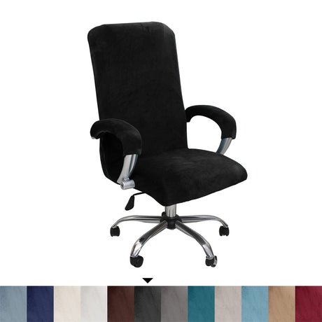 Velvet Plush Stretch Computer Office Chair Cover with Armrest,Solid Color Spandex Slipcover