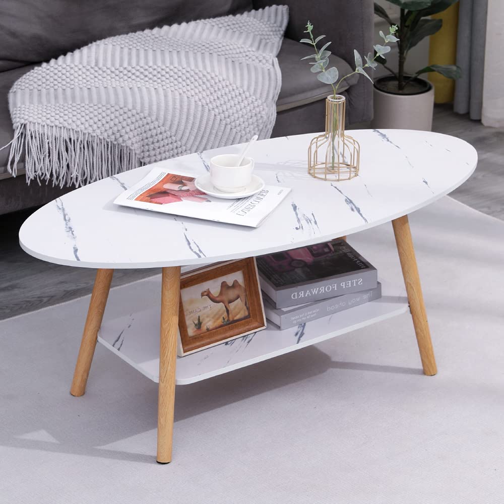 Oval Coffee Table, 2-Tier Oval Shape Sofa Center Table for Home Office, Tea Table