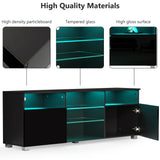 LED TV Stand for 65 inch TVs, Modern TV Stand with LED Lights and High Glossy Cabinets