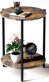 Round Coffee Table, 2-Tier 32.9" Circle Coffee Tables with Storage Wood Rustic