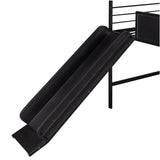 Slide and Chalkboard, Low Loft Bed Twin Size, Metal House Bed with Guardrail and Ladder, Metal Twin Size Loft Bed for Kids Teens Girls Boys (Twin, Black)