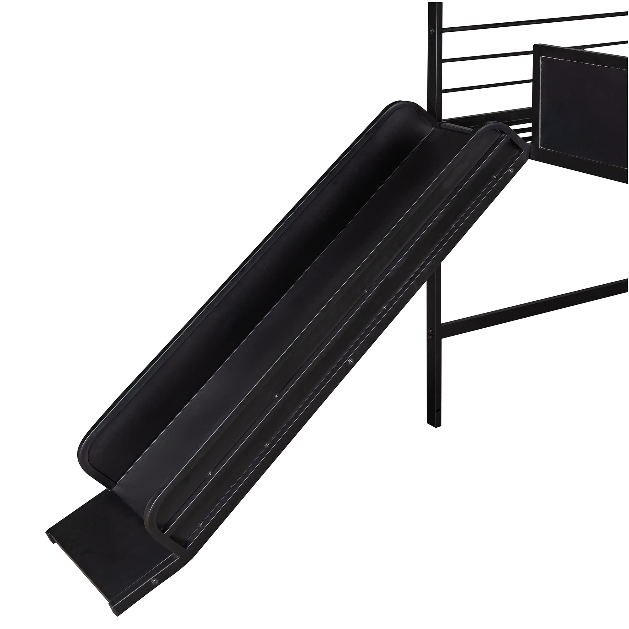 Slide and Chalkboard, Low Loft Bed Twin Size, Metal House Bed with Guardrail and Ladder, Metal Twin Size Loft Bed for Kids Teens Girls Boys (Twin, Black)