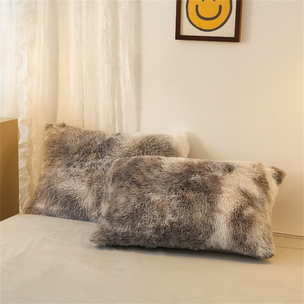 Faux Fur Tie-Dyed Black White Gray Colorful Comforter Cover Duvet Cover Queen