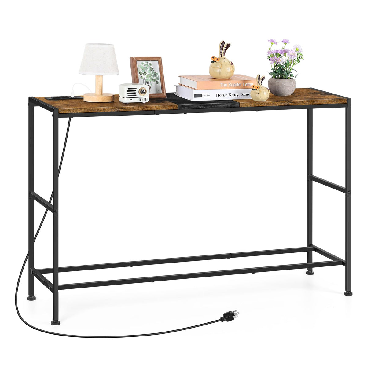 Narrow Console Table with Outlets Industrial Behind Sofa with Charging Station 41 Inch Thin Table Stand for Entryway,