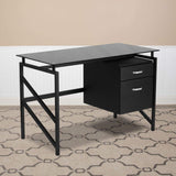 Singleton Glass Desk with Two Drawer Pedestal,Black