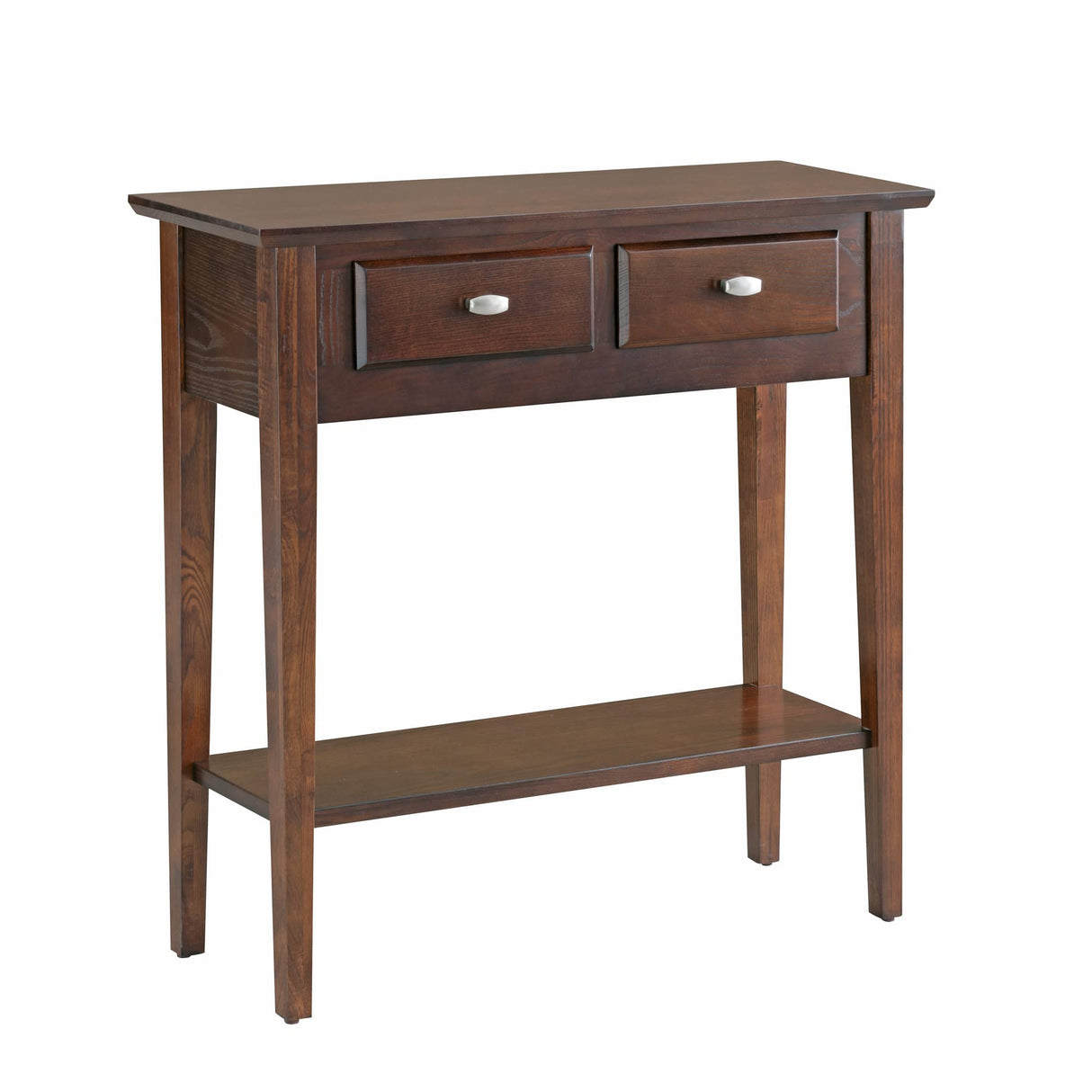 10075-CH Two Drawer Sofa Table Hall Console with Shelf, Chocolate Oak, 11 in x 30