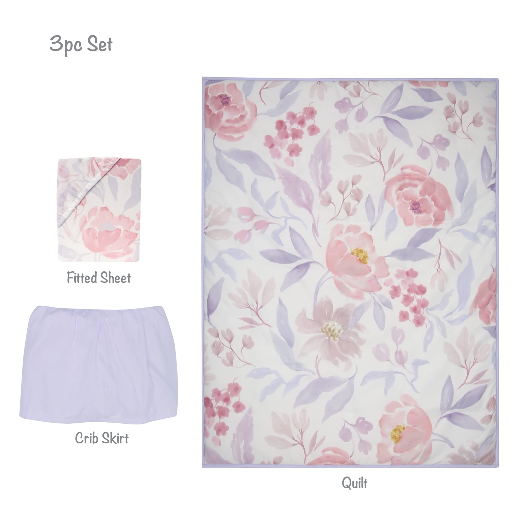 Bedtime Originals Lavender Floral 3-Piece Baby Crib Bedding Set - Pink/Purple