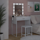 Vanity Desk with Mirror and Lights, White Vanity Table and Chair Set, Brightness Adjustable,