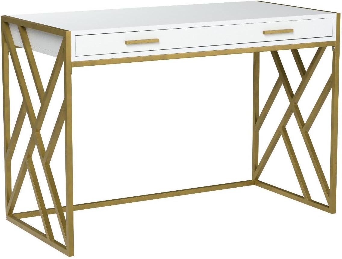 Home Office Elaine Modern White and Gold 1-drawer Desk