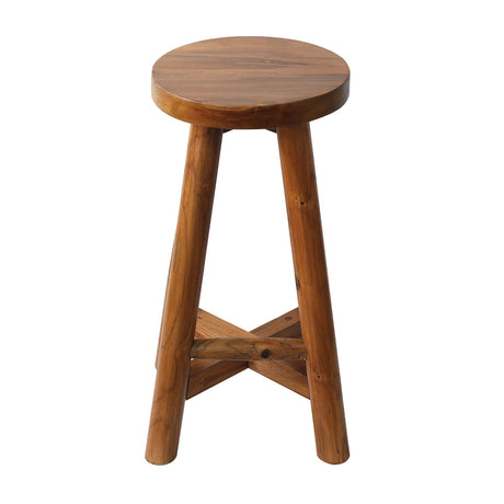 Bar Stool with Round Seat for Kitchen Island Counter, Solid Teak Wood Barstool