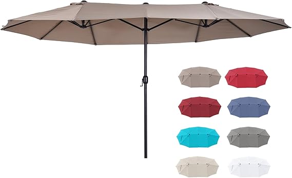 Extra Large 15ft Patio Umbrella, Double-Sided Outdoor Umbrella with Crank Handle and Air Vents for Backyard