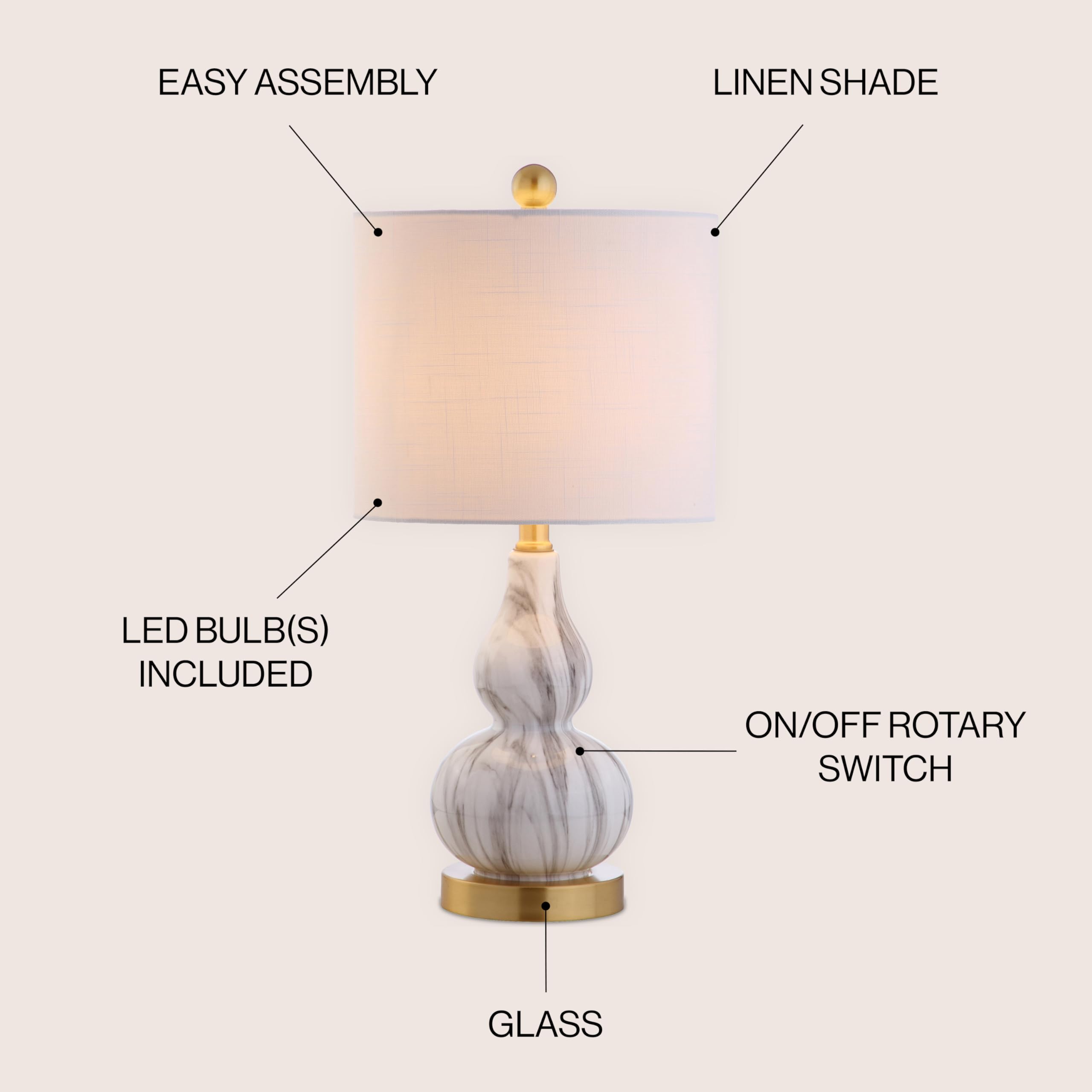 JYL1028D Anya 20.5" Mini Glass LED Table Lamp, Transitional, Glam, Midcentury, Modern,