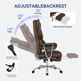 Big and Tall Office Chair 400lbs PU Leather Computer Chair with Footrest and Lumbar Support Executive Chair Swivel Chair Desk Chair Adjustable Height & Reclining Backrest Brown