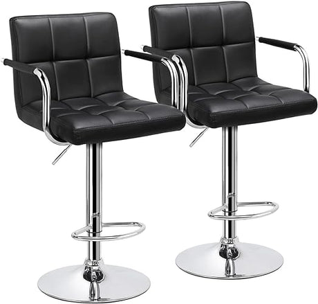 Modern Bar Stools Set of 2 Swivel Kitchen Stool Height Adjustable Square Counter Stool