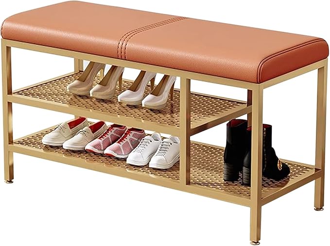 Entryway Bench with Shoe Rack Gold, Shoe Storage Organizer Bench