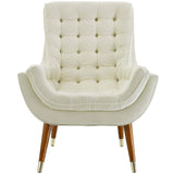 Modway Suggest Button Tufted Upholstered Velvet Lounge Chair, Ivory