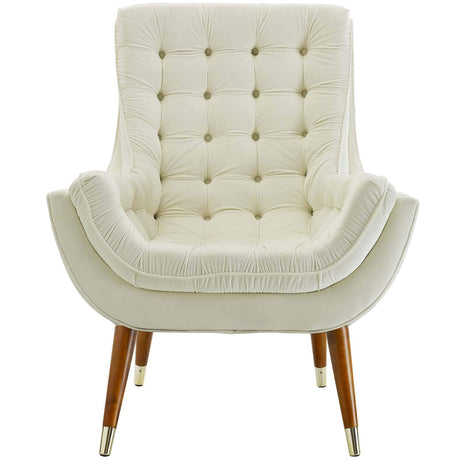 Suggest Button Tufted Upholstered Velvet Lounge Chair, Ivory