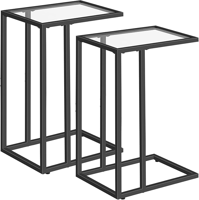 Shaped End Table, Tempered Glass Snack Side Table with Metal Frame