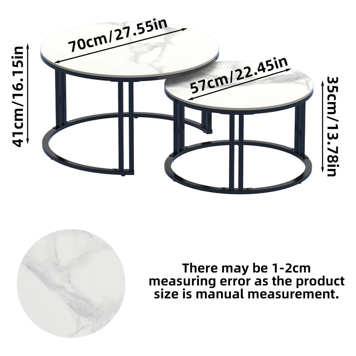 Round Nesting Coffee Table: Set of 2 White Sintered Stone Side Table