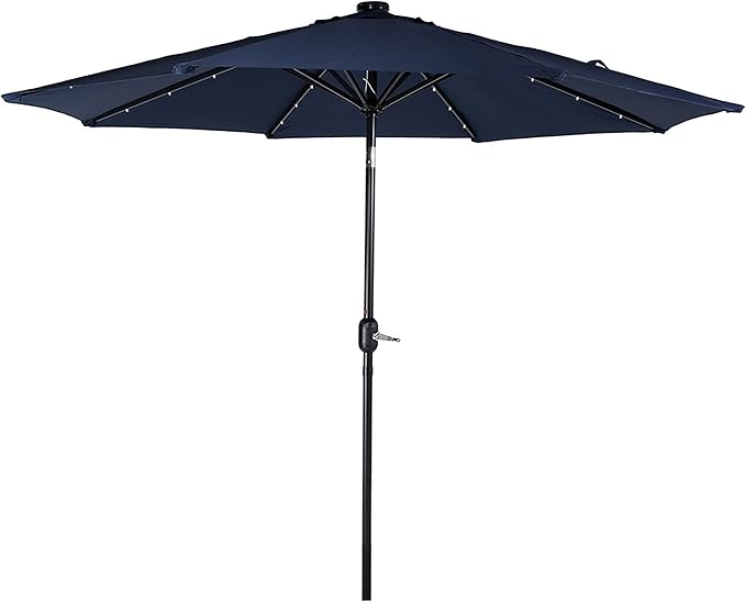 9 ft Outdoor Patio Umbrella with Solar Lights - Polyester LED Table Market Umbrella