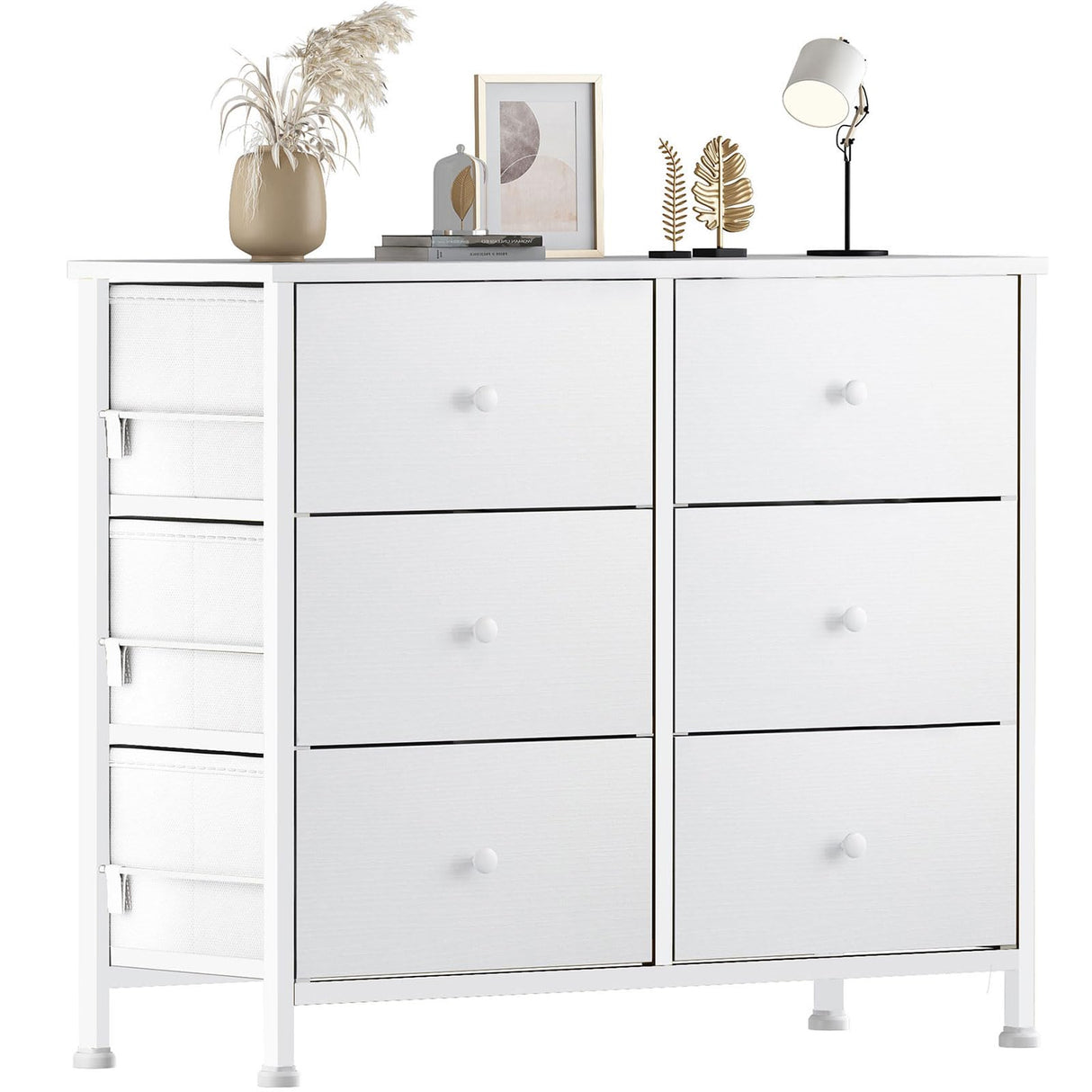 White Dresser for Bedroom 6 Drawer Organizers Fabric Storage Chest Tower