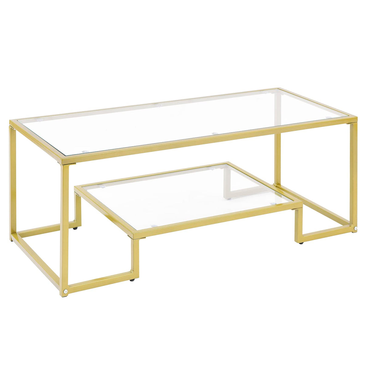 Alohappy Glass Coffee Table Modern Rectangular Coffee Table with 2-Tier Storage Shelf and Sturdy Metal Frame Center Table Easy Assembly for Living Room