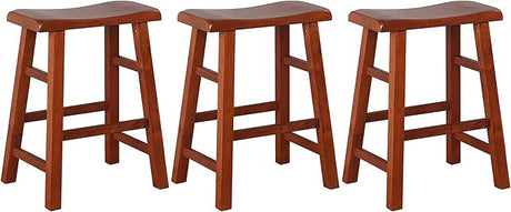 Heavy-Duty Solid Wood Saddle Seat Kitchen Counter Height Barstools, 24 Inches