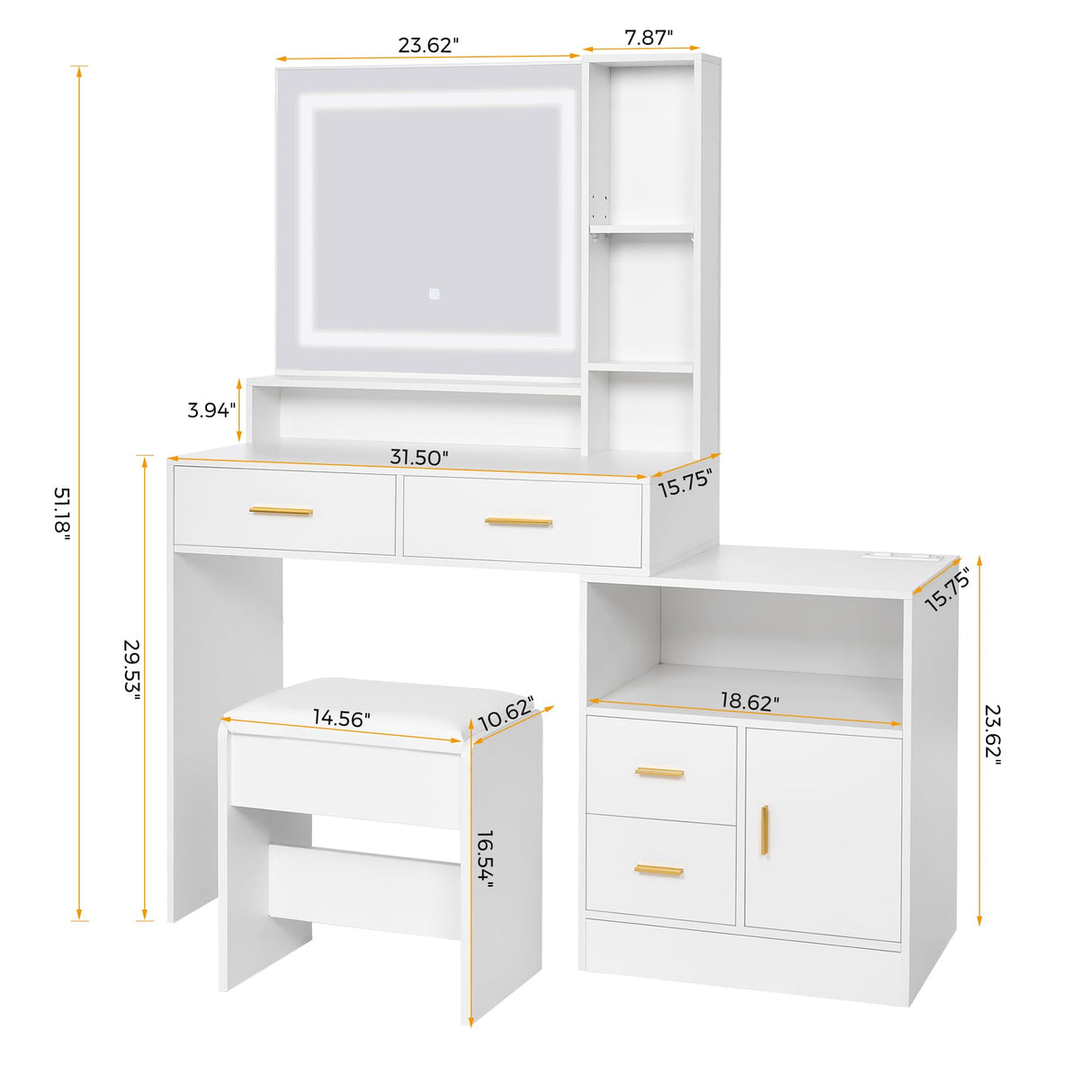 Vanity Desk with Mirror and Lights,Makeup Vanity Dressing Table Makeup Desk with 4