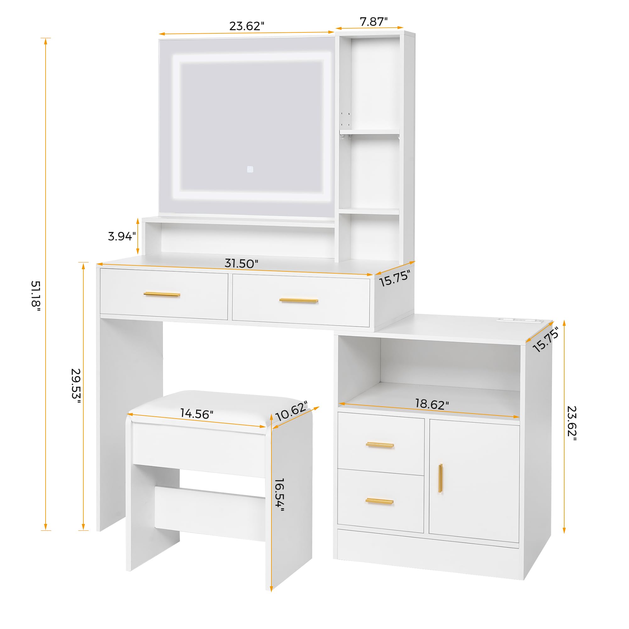Vanity Desk with Mirror and Lights,Makeup Vanity Dressing Table Makeup Desk with 4