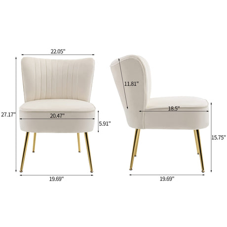 KCC Modern Velvet Upholstered Accent Chair Set of 2,Mid Century Living Room Chairs with Golden Legs,Comfy Armless Chair Wingback Single Sofa Side Chair for Bedroom,Beige