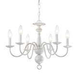 French Country Chandelier 6-Light Modern Farmhouse Chandelier for Dining Room Rustic Chandelier for Bedroom White Metal Chandelier Candle Style for Kitchen