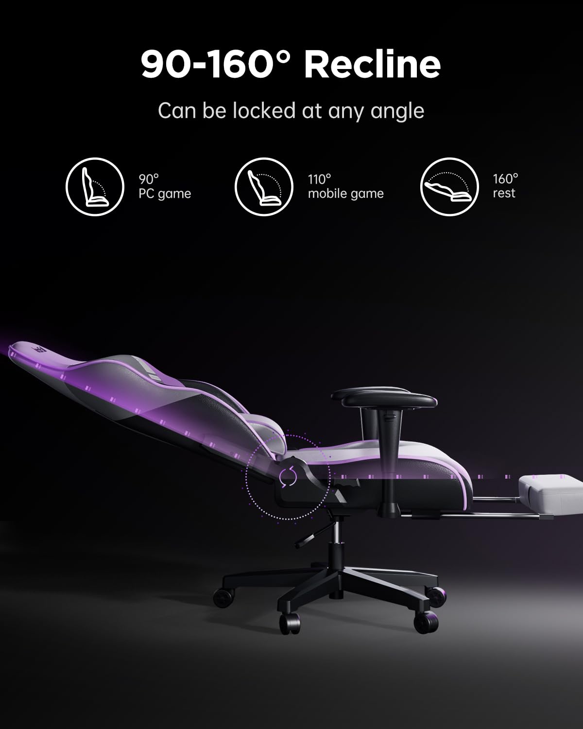 C3 Ergonomic Gaming Chair with Lumbar Support and Footrest - White