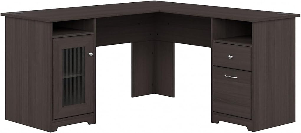 Cabot 60W L Shaped Computer Desk with Storage in Linen White Oak