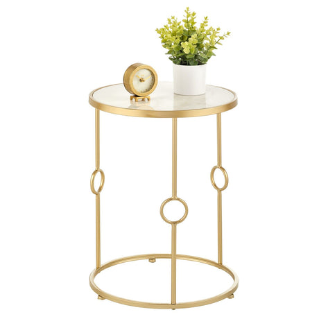 Round Metal Side/End Table with Decorative Legs, in-Lay Top