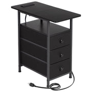 Narrow Side Table with Charging Station, Slim End Table