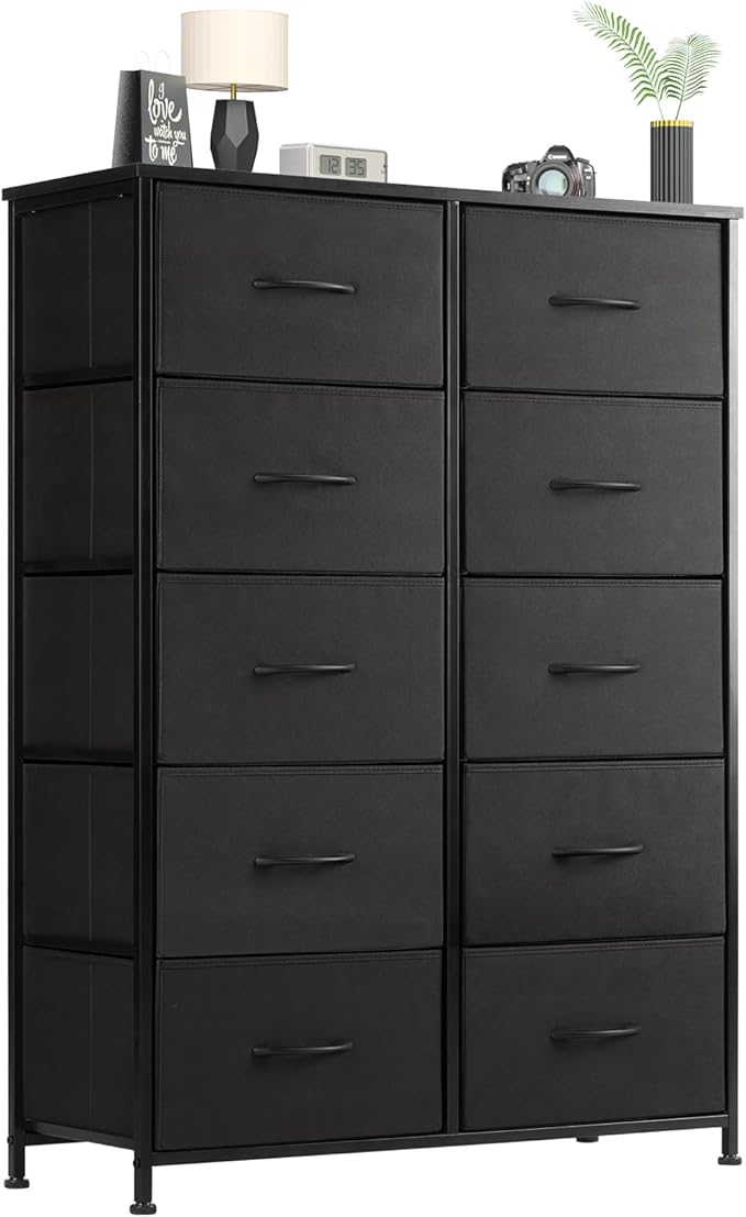 Dresser for Bedroom, Tall Dresser with 8 Drawers, Storage Tower with Fabric Bins, Double