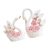 2 Pieces White Swan Figurines, Ceramic Swan Statue Sculpture,