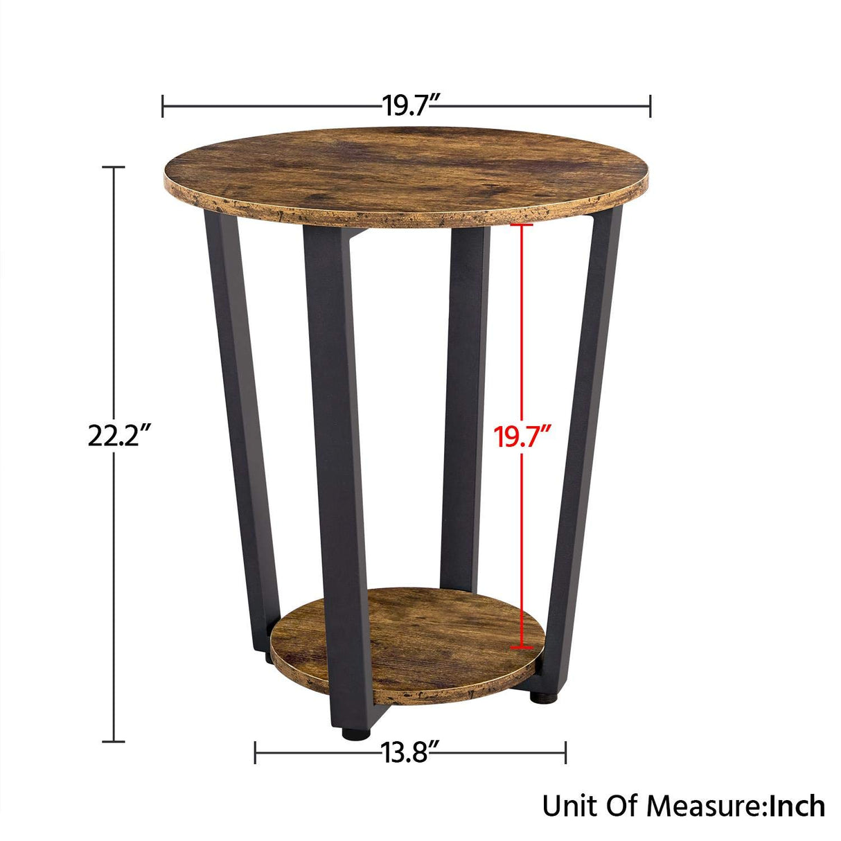 Industrial Small Round End Side Table for Living Room Set of 2