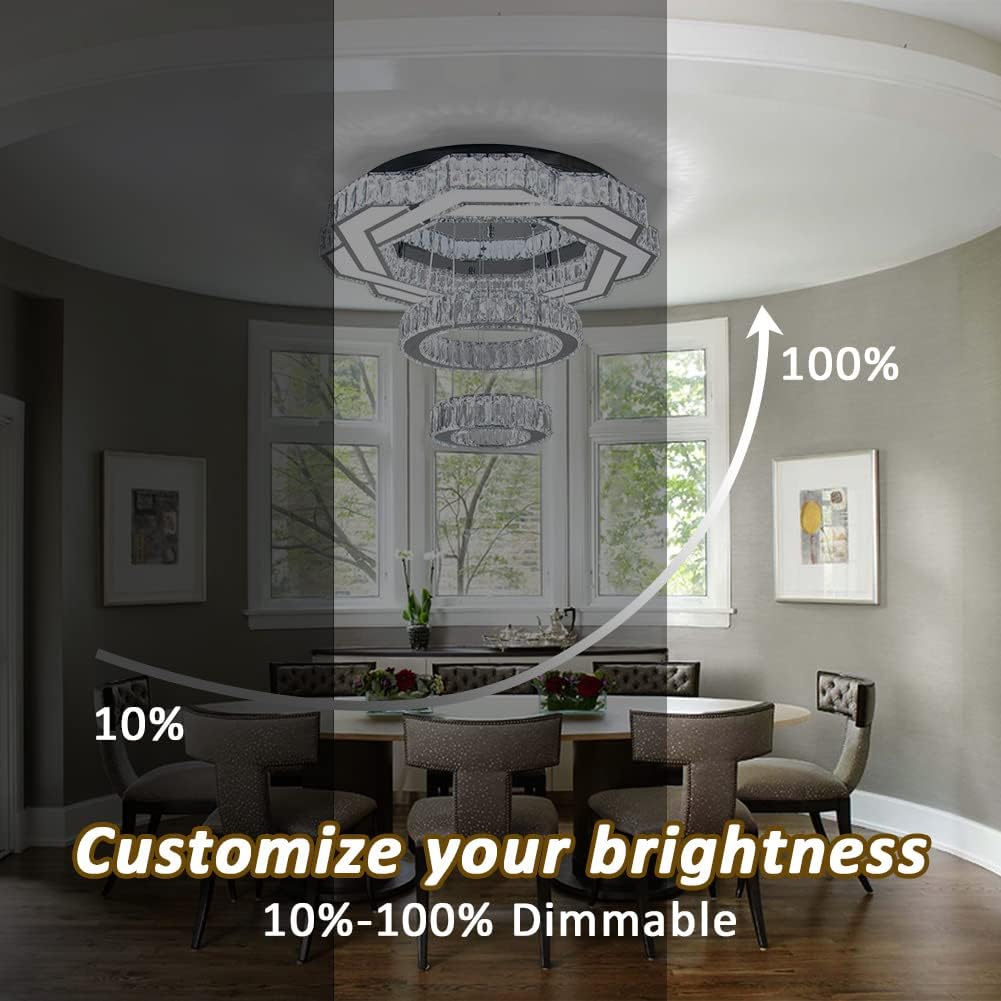 22.5" Crystal Chandeliers Living Room Modern Crystal Ceiling Light LED Ring Round Pendant