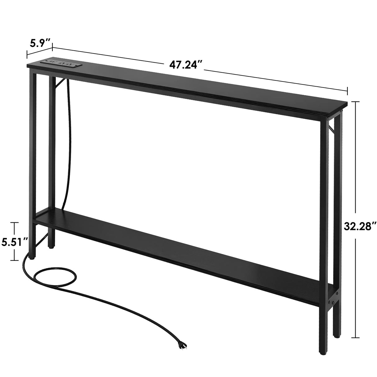 Sofa Table with Outlet and USB Port, 47" Console Behind Couch Table with Steel Frame,