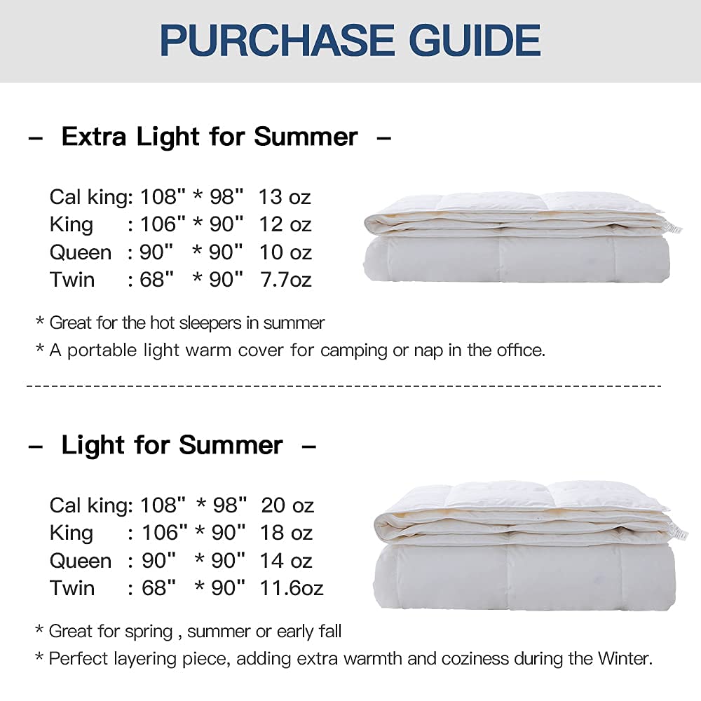 White Summer Down Comforter/Blanket Queen Size,Lightweight Duvet Insert