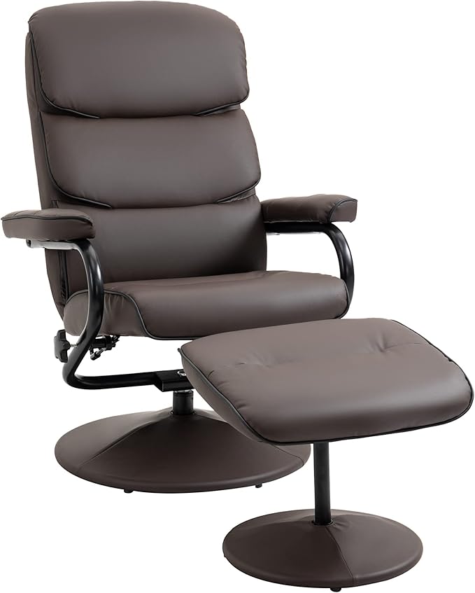 Recliner Chair with Ottoman, PU Leather Swivel High Back Armchair w/Footrest, 135°