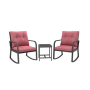 3 Pieces Patio Bistro Set Outdoor Rocking Chair w Cushion for Yard Garden Poolside (Red)