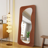 65" x 24" Full Length Mirror Wood Framed Wavy Walnut Full Body Mirror Shatter-Proof