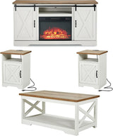 5-Piece Farmhouse Table Set includes Fireplace TV Stand, Coffee Table& Two End Tables