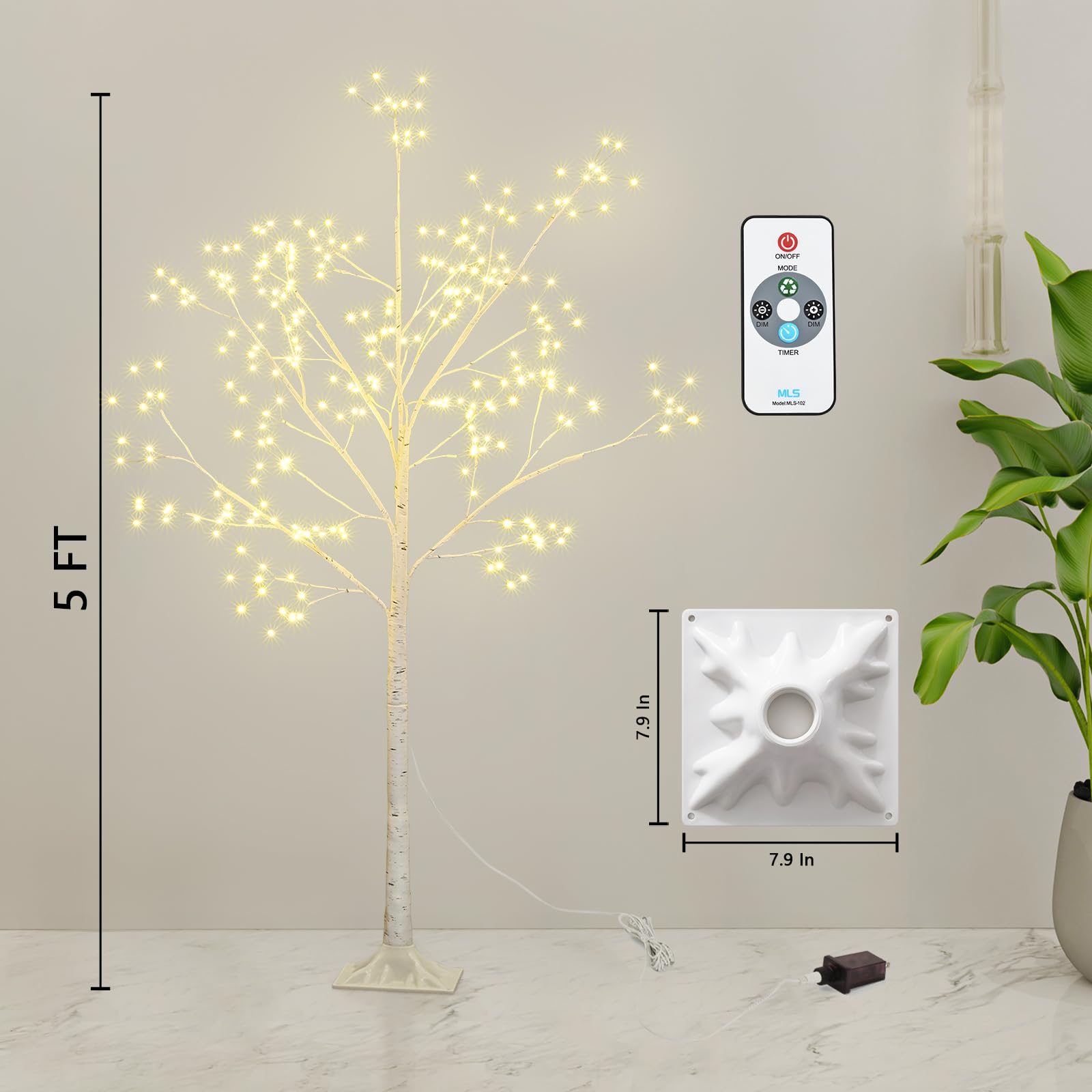 288 LED Birch Tree Lighted with Remote Control, Electric Plug in DIY