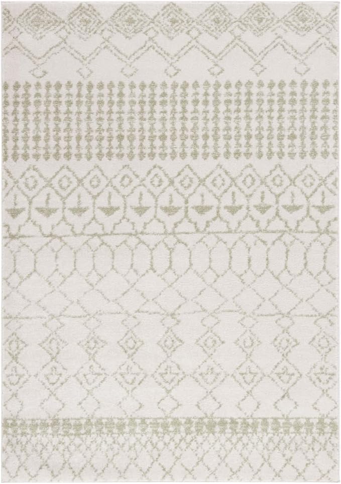 Tulum Collection Area Rug - 8' x 10', Light Grey & Ivory, Moroccan Boho Distressed Design