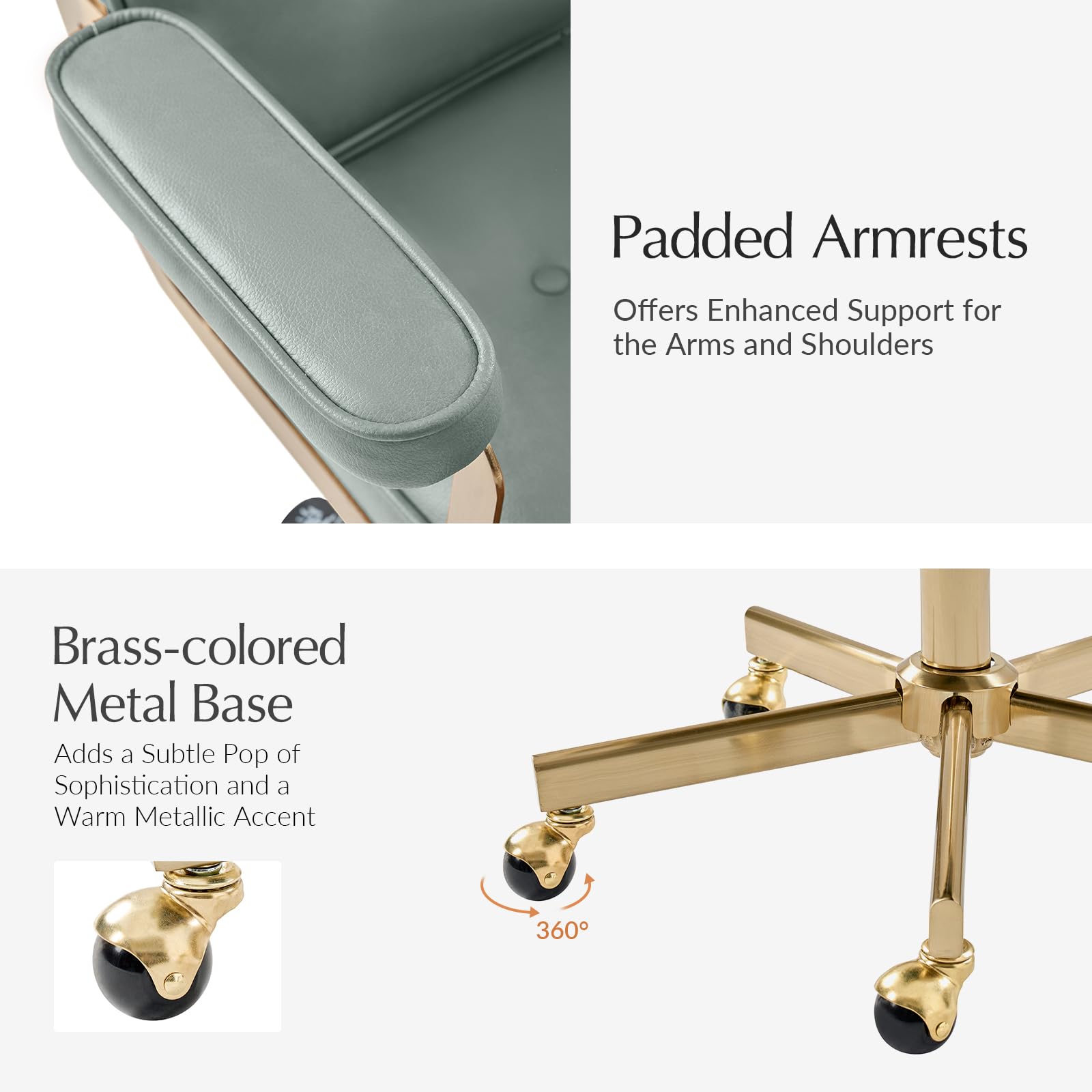 Faux Leather Office Chair with Tufted Backrest - Sage Green