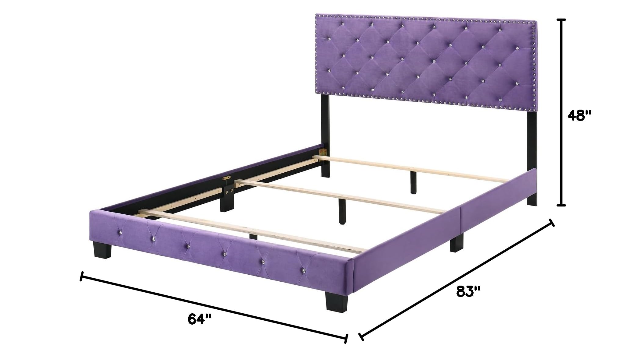 Gothic Grandeur Purple Velvet Queen Bed with Tufted Headboard