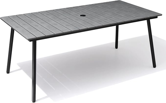 Outdoor Dining Table, 70inch Patio Dining Table with Wooden-Like Top and Aluminum Frame